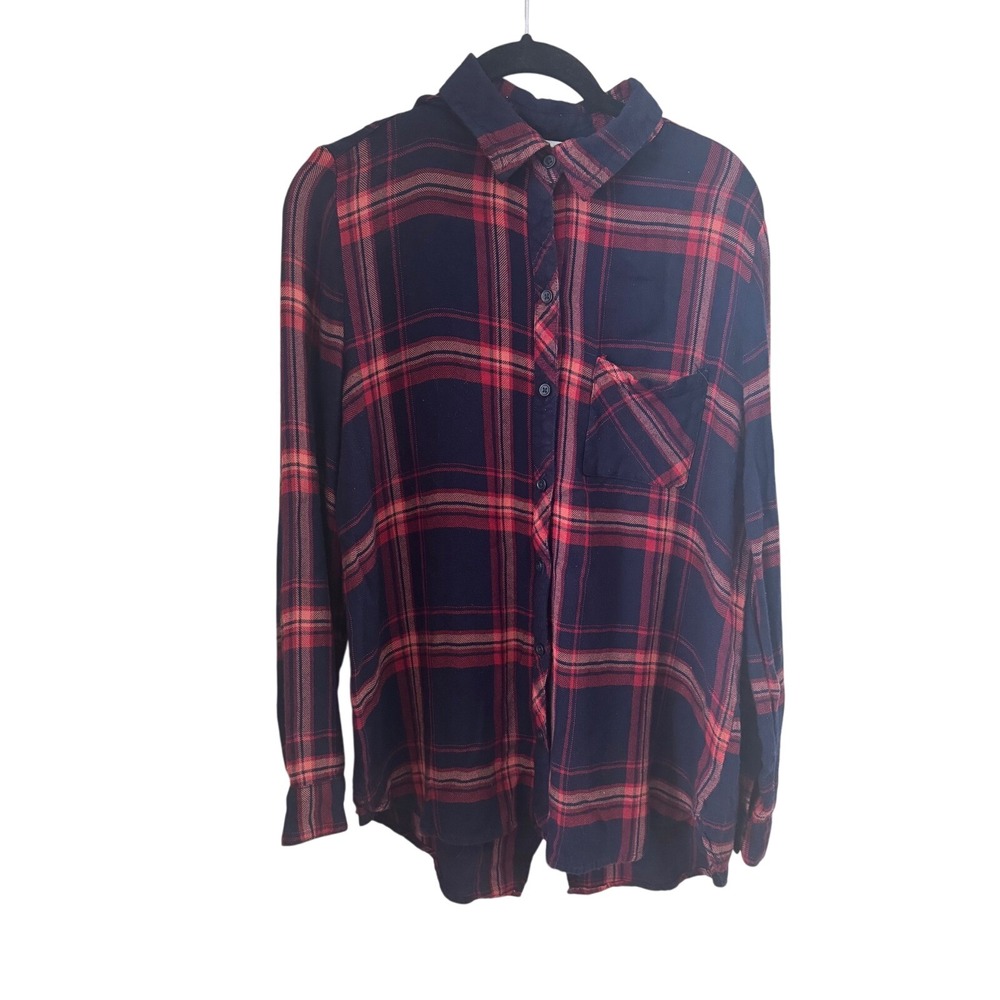 Beachlunchlounge Plaid Flannel Shirt Button Up Red Blue Long Sleeve Top Size‎ S